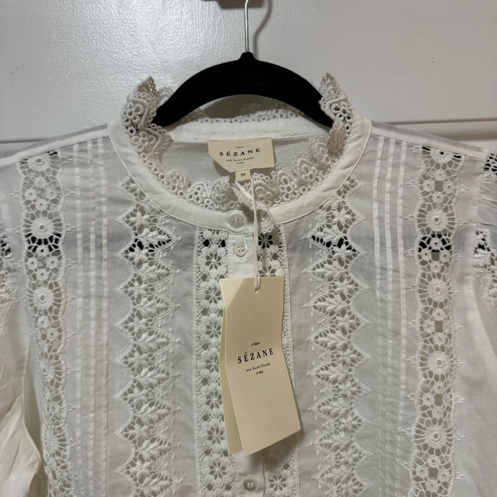 NWT Sezane Chemise Ryu Ecru Blouse Top Size 6 - Picture 5 of 11